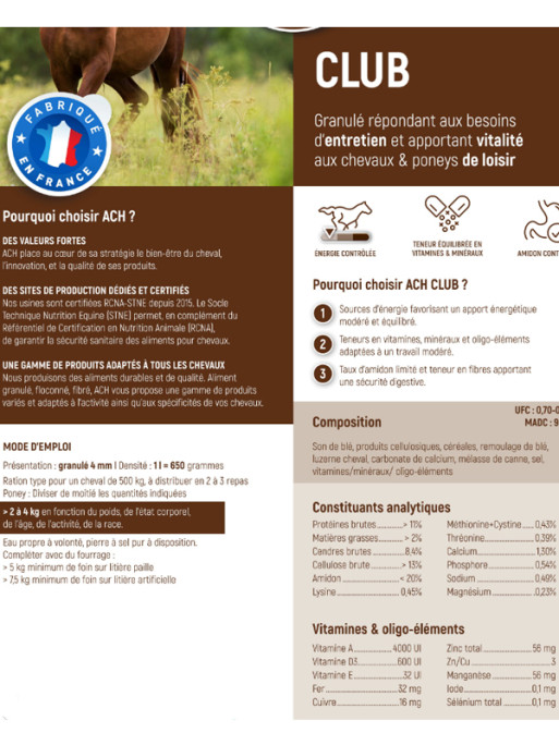 Granulés Club 25kg ACH