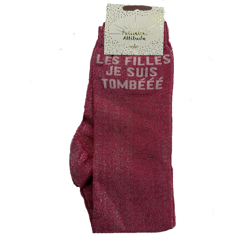 Chaussettes pailletée ''Les filles je suis tombééé'' Paillettes Attitude