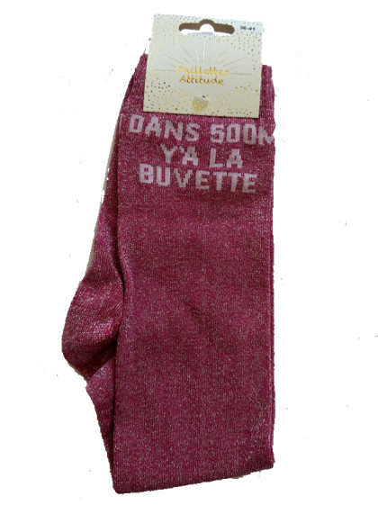 Chaussettes pailletée ''Dans 500m il y'a la buvette'' Paillettes Attitude