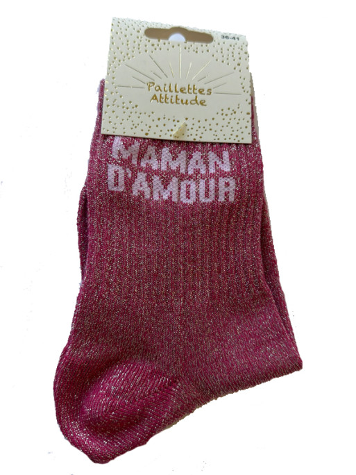 Chaussettes pailletée ''Maman d'amour'' Paillettes Attitude