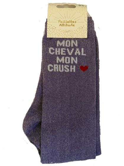 Chaussettes d'équitation pailletées ''Mon cheval mon crush'' Paillettes Attitude