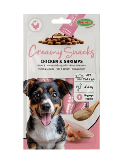 Creamy Snacks chien x4 poulet/crevettes 60g Bubimex