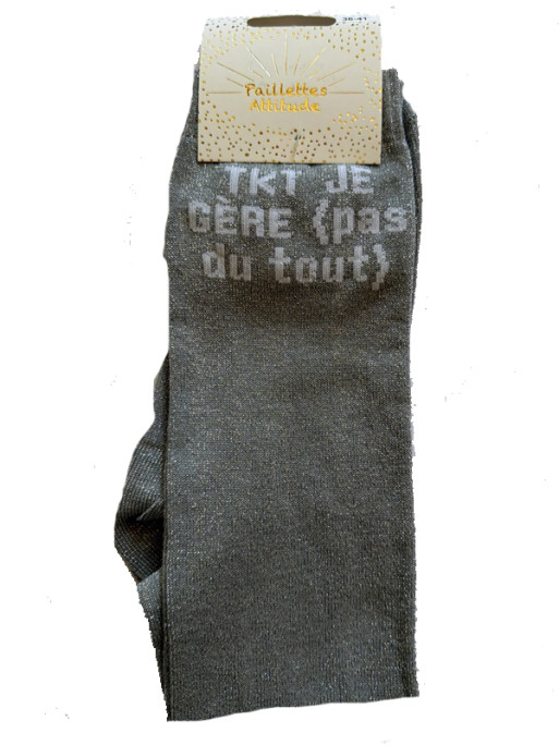 Chaussettes d'équitation pailletées ''Tkt je gère (pas du tout)'' Paillettes Attitude