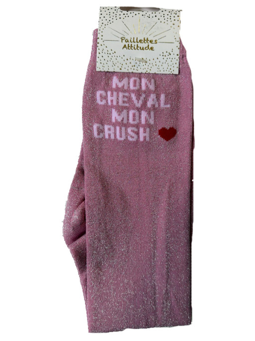 Chaussettes d'équitation pailletées ''Mon cheval mon crush'' Paillettes Attitude