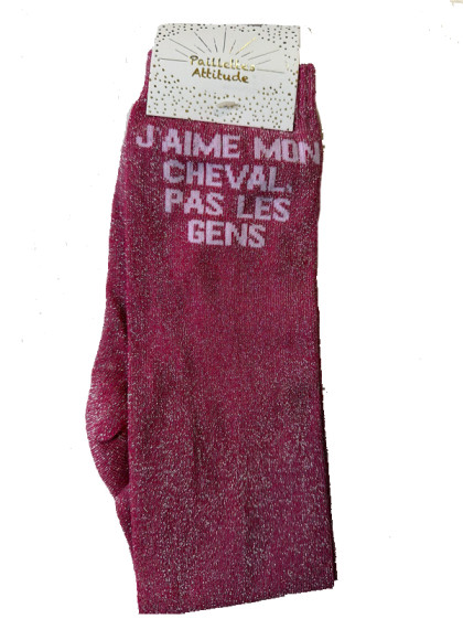 Chaussettes d'équitation pailletées ''J'aime mon cheval pas les gens'' Paillettes Attitude