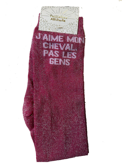 Chaussettes d'équitation pailletées ''J'aime mon cheval pas les gens'' Paillettes Attitude