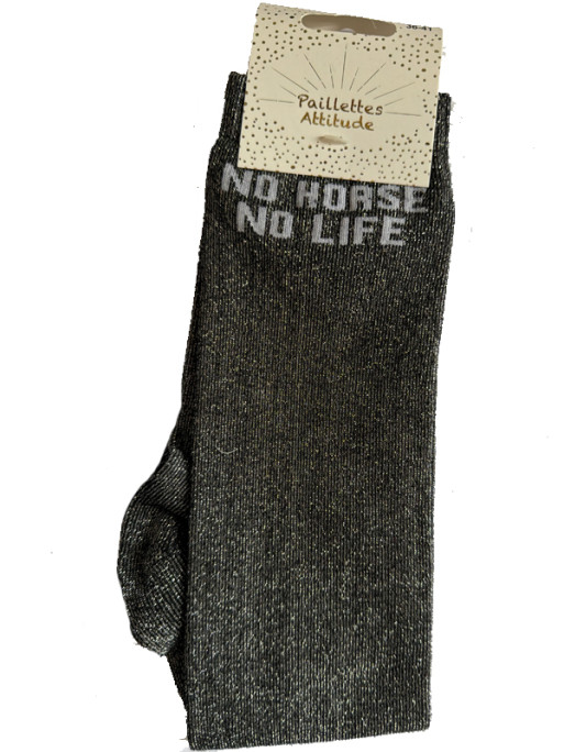 Chaussettes d'équitation pailletées ''No Horse No Life'' Paillettes Attitude