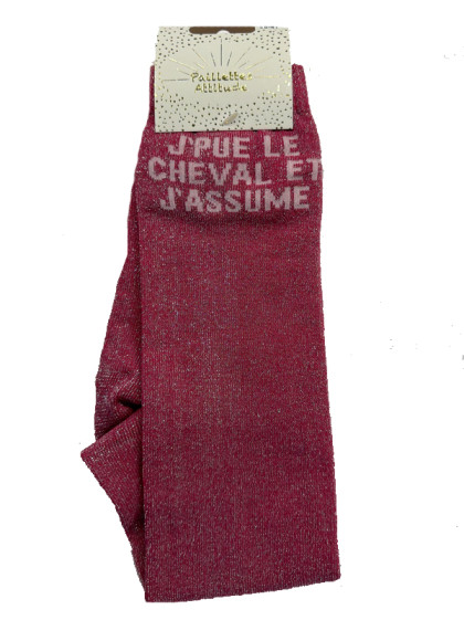 Chaussettes d'équitation pailletées ''J'pue le cheval et j'assume'' Paillettes Attitude