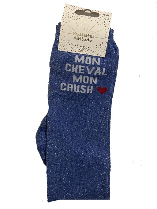 Chaussettes d'équitation pailletées ''Mon cheval mon crush'' Paillettes Attitude