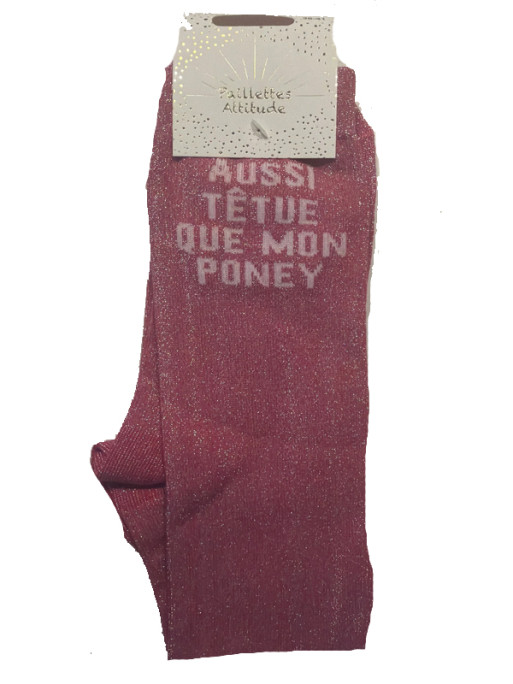 Chaussettes d'équitation pailletées ''Aussi têtue que mon poney'' Paillettes Attitude