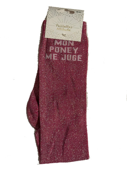 Chaussettes d'équitation pailletées ''Mon poney me juge'' Paillettes Attitude