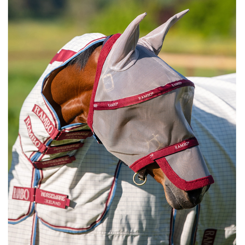 Masque anti-mouches Rambo Plus Horseware blanc cerise bleu