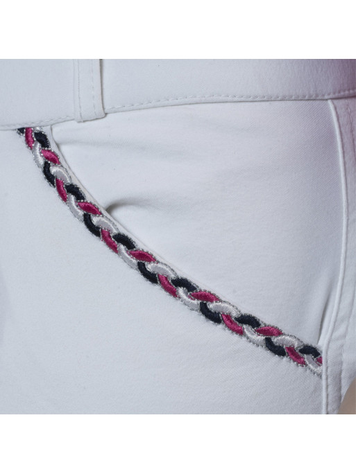 Pantalon d'équitation femme Mendoza Flags&Cup blanc poche