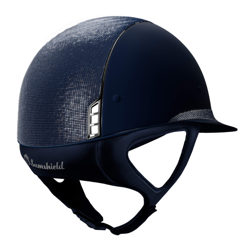 Casque Miss Shield Top et bande frontale Shimmer blason Crystal Fabric Samshield marine arrière