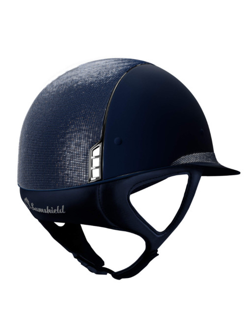 Casque Miss Shield Top et bande frontale Shimmer blason Crystal Fabric Samshield marine arrière Casque Miss Shield Top et bande frontale Shimmer blason Crystal Fabric Samshield marine arrière