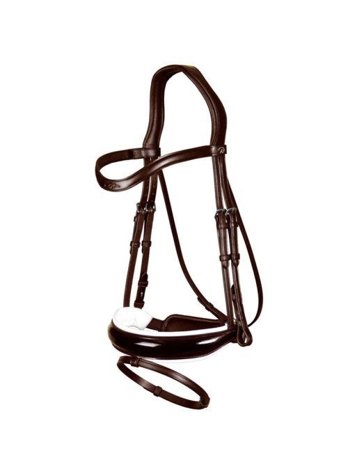 Bridon muserolle combinée large vernie doublure blanche 